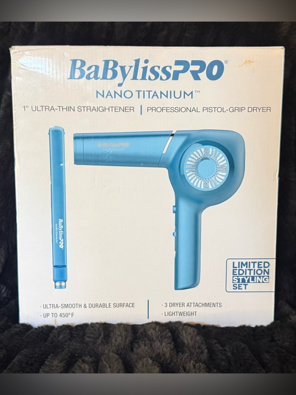 BaBylissPRO Nano Titanium Pistol Grip Dryer & 1” Straightener Styling Set - Blue